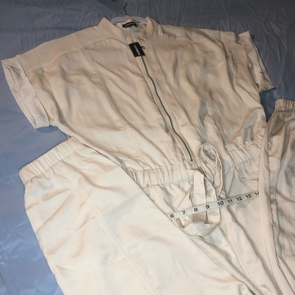 Express XL Zip Front One Piece Jumpsuit Pockets & Elastic Drawstring Waistband - Picture 5 of 7